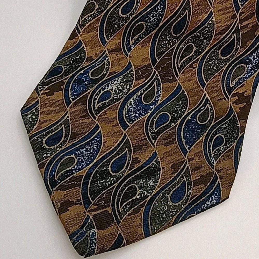 Louis Roth Men's 100% Silk Tie Made in Italy‎ Brown Blue Geometric Pattern